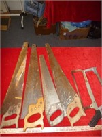 4pc Vintage Wood Saws & 2pc Hack Saws