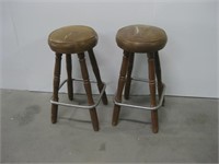 Two Wood Barstools W/Vinyl Seats See Info