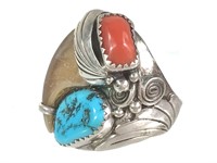 Navajo Coral & Turqoise Ring w/ Claw