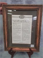 Framed Cadillac Ad from 1915