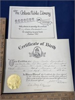 1941 birth certificate, 1951 Library award lot