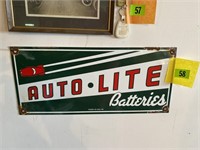 Auto lite batteries, metal sign 18 x 8 1/2”
