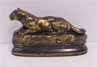 Vintage Barye K & Co. brass lioness bookend with