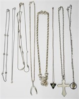 8 Silver Tone Vintage Necklaces