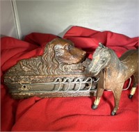 VINTAGE ALL METAL HORSE AND VINTAGE TIE RACK