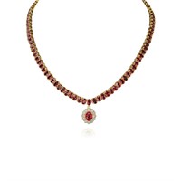 14K YG 30CT RUBY 2.00CT DIA NECKLACE
