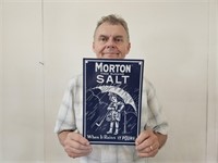Porcelain Enamel MORTON SALT Newert Sign 8 x 12"