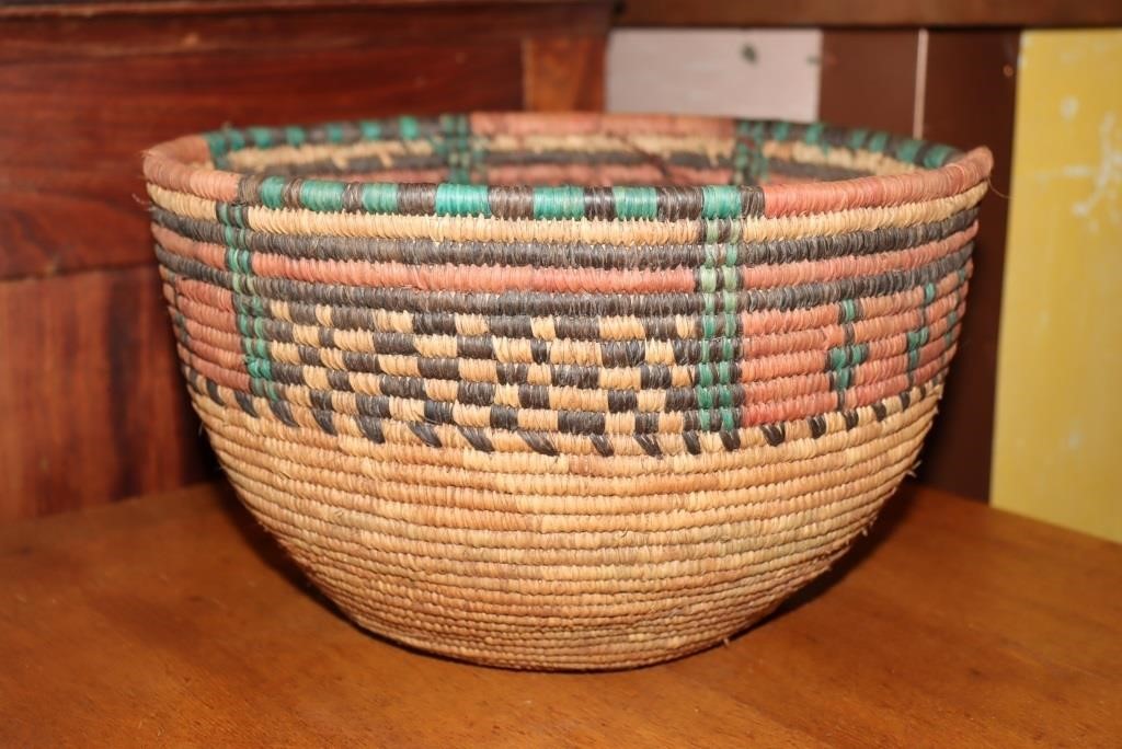 Native American woven round basket