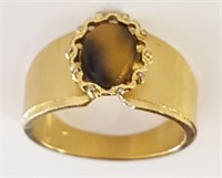 ML Signed Gold Tone Ring, Cat's Eye Stone