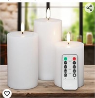 White Flameless Pillar Candles, Battery Operated
