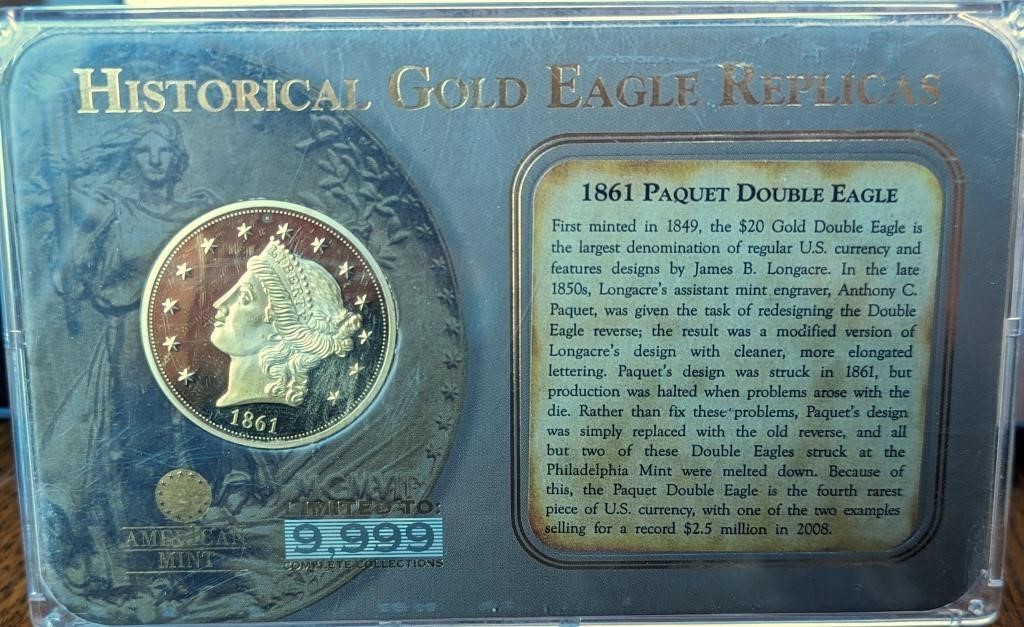 1861 Paquet Double Eagle Historical Gold Eagle