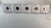 (5) 1860 CIVIL WAR 3 CENT PIECES