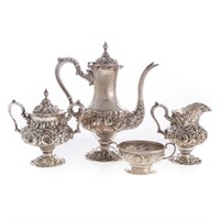 Stieff "Rose" repousse sterling 3-pc coffee set