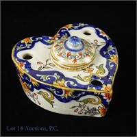 19th c. Hand Painted French Ceramic Inkwell