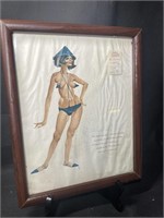 Kitschy 1960's Space Age Pin-Up Model Framed