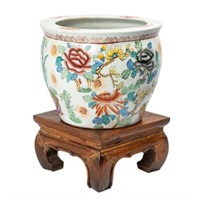 Chinese Porcelain Jardiniere w/ Wood Stand.