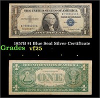 1957B $1 Blue Seal Silver Certificate Grades vf+