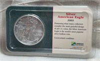 2003 UNC Silver American Eagle Dollar Coin, 1oz