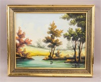 Spanish Framed Oil on Panel Landscape Signed