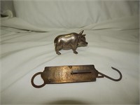 Antique Brass Pig Figurine & Chatillon's Scale