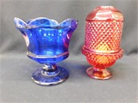 Cobalt small open compote - red fairy lamp
