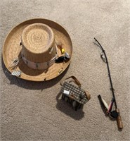 Decorative Fishing Lot w/ Hat, Decorative Bag,