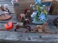 Lot of 3 Wooden Horses and One Ceramic One