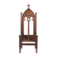 Gothic style ecclesiastical walnut high-back chair