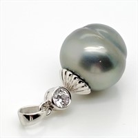$400 Silver Tahitian Pearl(12-13Mm) CZ Pendant