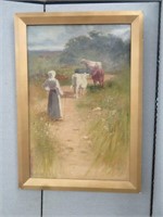 FRAMED LANDSCAPE WITH CATTLE SCENE OIL