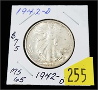 1942-D Walking Liberty half dollar, gem BU