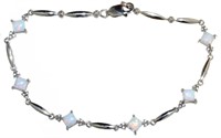 Princess Cut White Opal & Diamond Bracelet