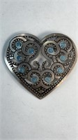 HEART FILIGREE PIN W/ BLUE ACCENTS