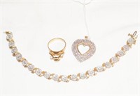 Gold & diamond pendant, bracelet, diam ring