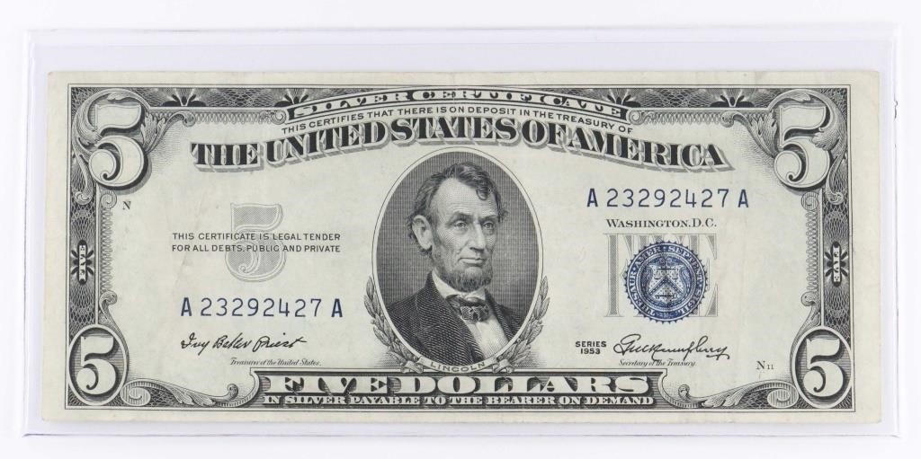 1953 US $5 SILVER CERTIFICATE NOTE
