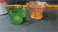 Green cup & marigold dish both chipped