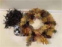 Fall wreath and Halloween lights