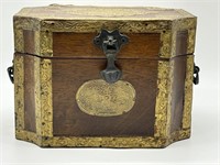 Vintage Wooden Box w/ Stylized Brass Overlay