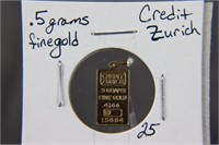 1/2 Gram - Credit Zurich Gold Bar