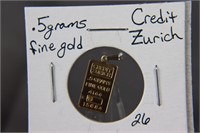 1/2 Gram - Credit Zurich Gold Bar