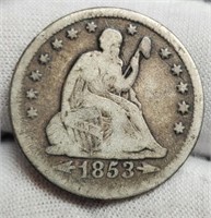 1853-O w/ A&R Seated Liberty Quarter