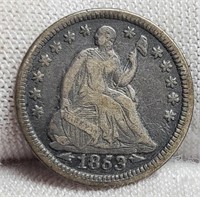 1853 Seated Liberty Half Dime VF