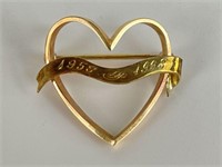 14K Gold Heart Brooch