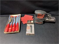 Mastercraft sander, wood chisels, box cutter