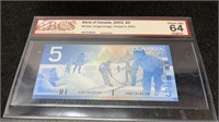 2002 Canadian 5 Dollar Bill BCS Graded 64