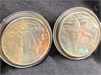 Lot of 2 each 1 oz 999 Fine silver 2017 the hunter