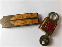 antique Stanley ruler & brass Yale padlock