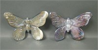 Two Westmoreland Iridised Slag Butterfly Ornaments