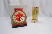 Coca-Cola Clock and Retro Repro Bottle