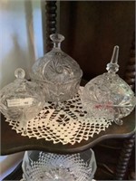 3 footed covered candy dishes 5"-7”